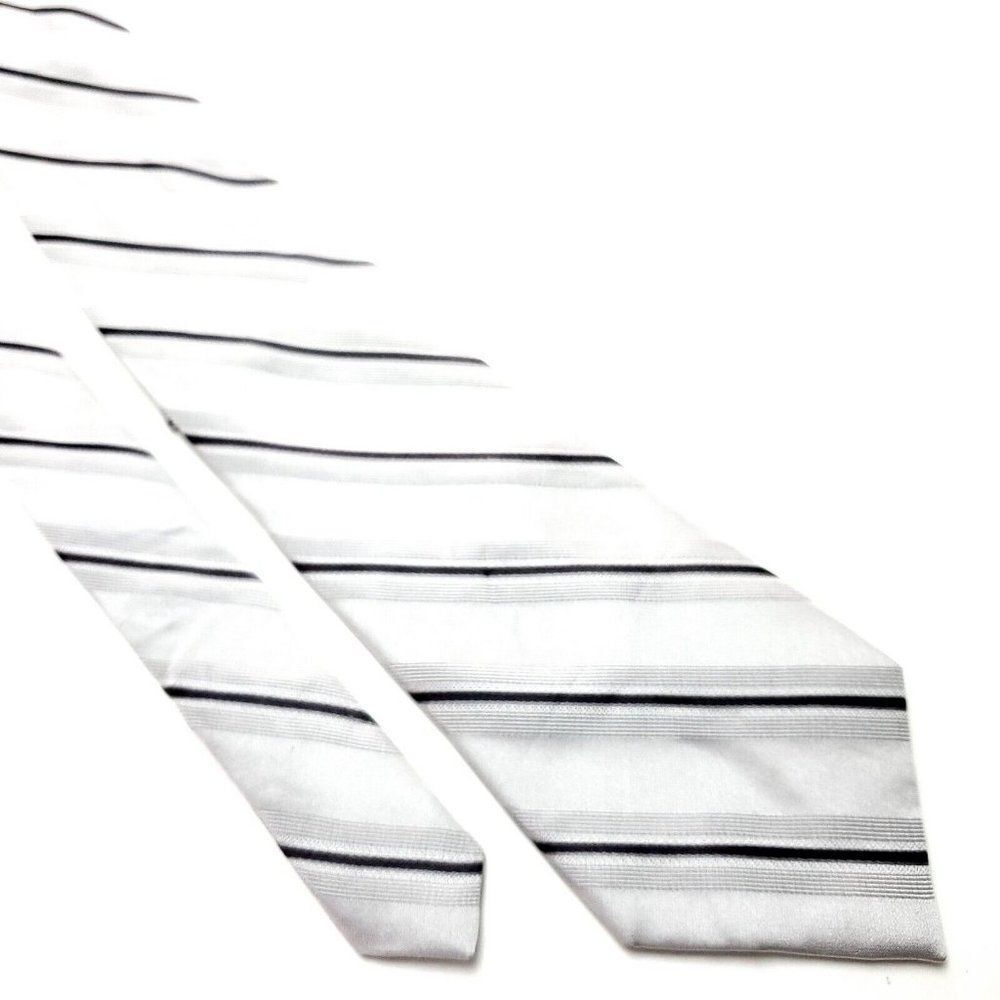 Calvin Klein Silk Tie Woven Silver Striped‎